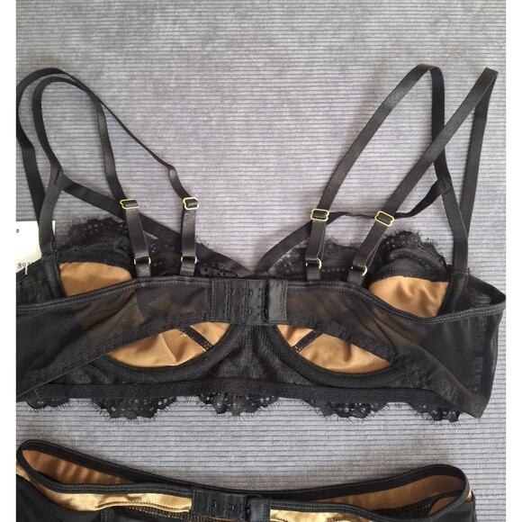 Icollection Pazia Bra Set Satin Lace Lingerie Black, Gold Elegant & Comfy $63 - Picture 7 of 10